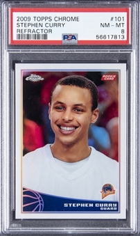 2009-10 Topps Chrome Refractors #101 Stephen Curry Rookie Card (#369/500) - PSA NM-MT 8